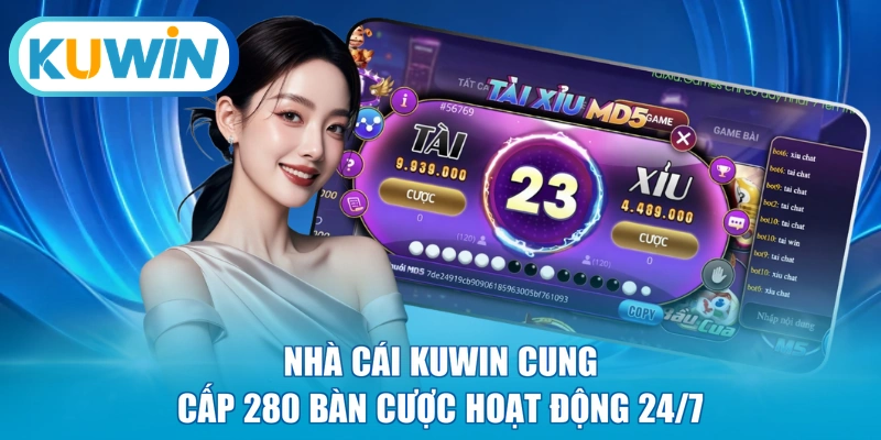 Nhà cái KUWIN cung cấp 280 bàn cược hoạt động 24/7